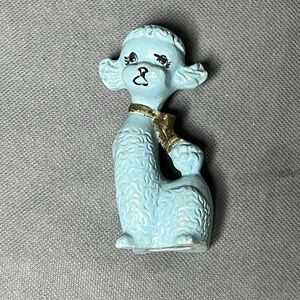 Vintage Ceramic Poodle w/Gold & Collar Bow Figurine-MCM-Anthropomorphic-Kitsch